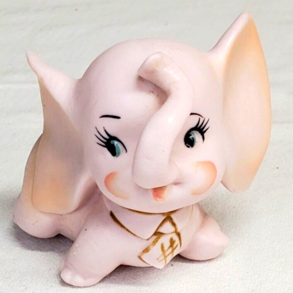 Vtg Brinn's Bisque Pink Elephant with Bowtie Figurine